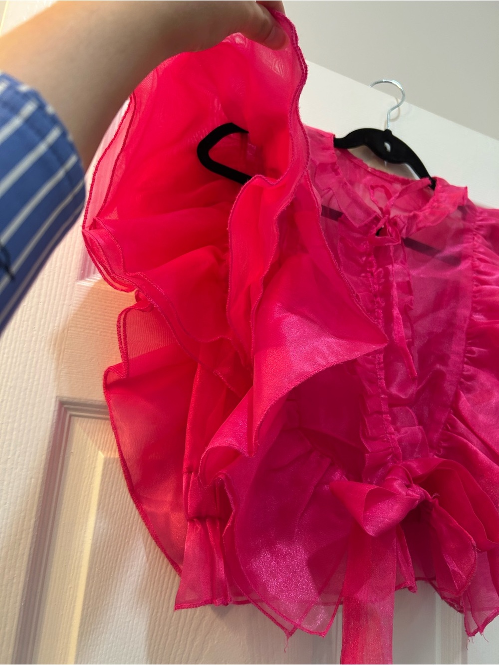 Bright Pink Voluminous Ruffle Women’s Blouse - Picture 4 of 7